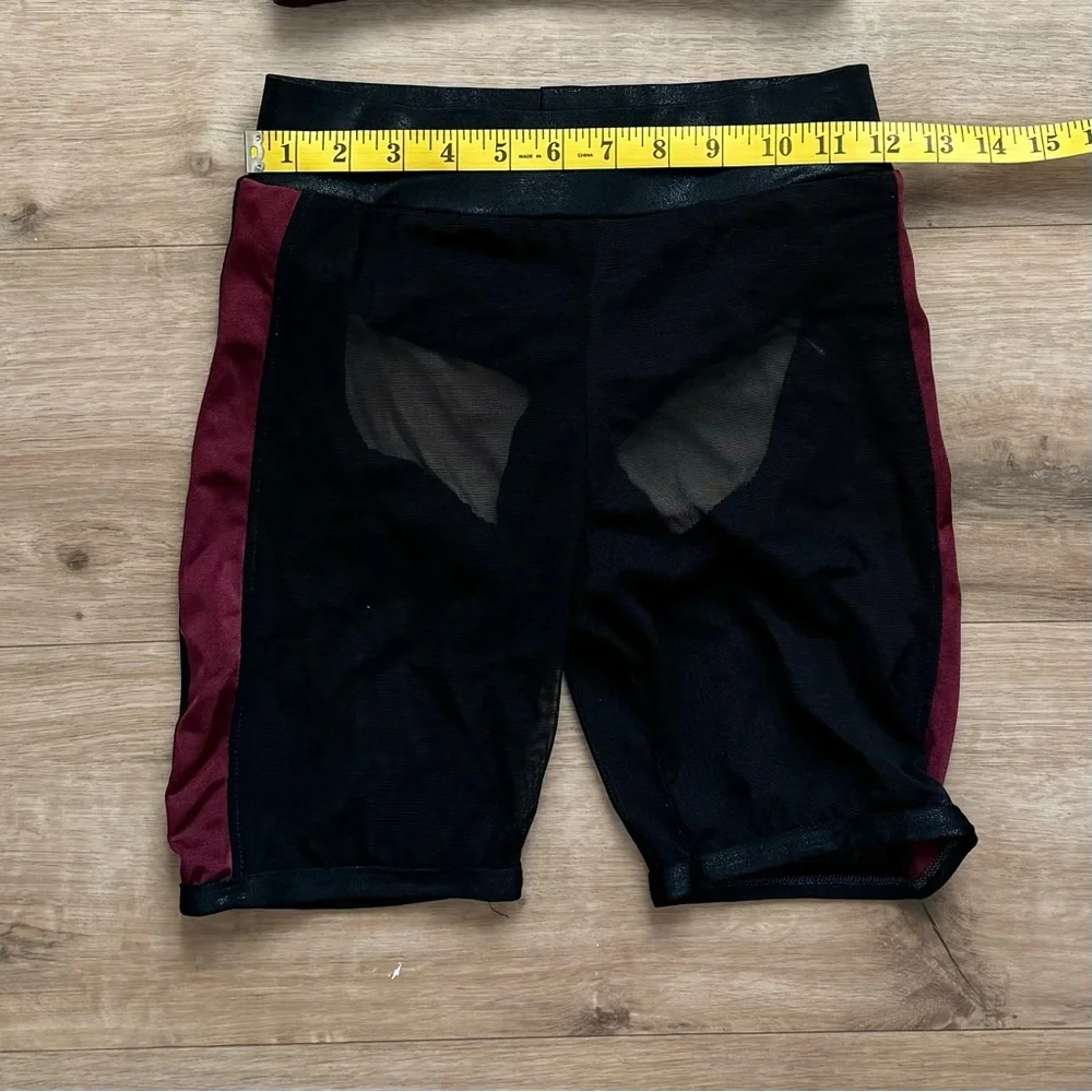 Girls preteen dance costume black and maroon halter top short set‎